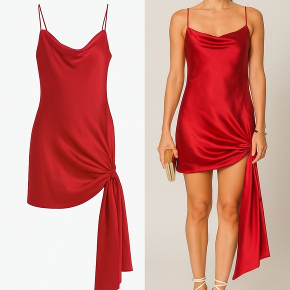 Cinq à Sept Ryder Asymmetrical Tie Mini Cocktail Glam Silk Slip Dress Red Small - Picture 1 of 16